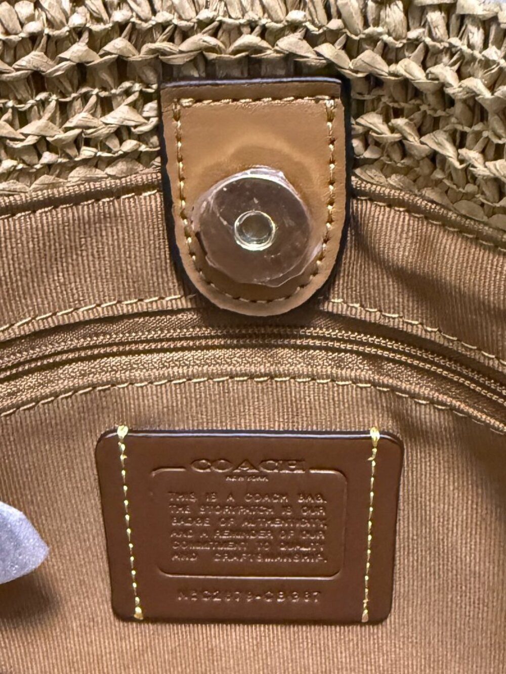 COACH Straw Tote in Tan and Brown Woven Stripe - Picture 6 of 7